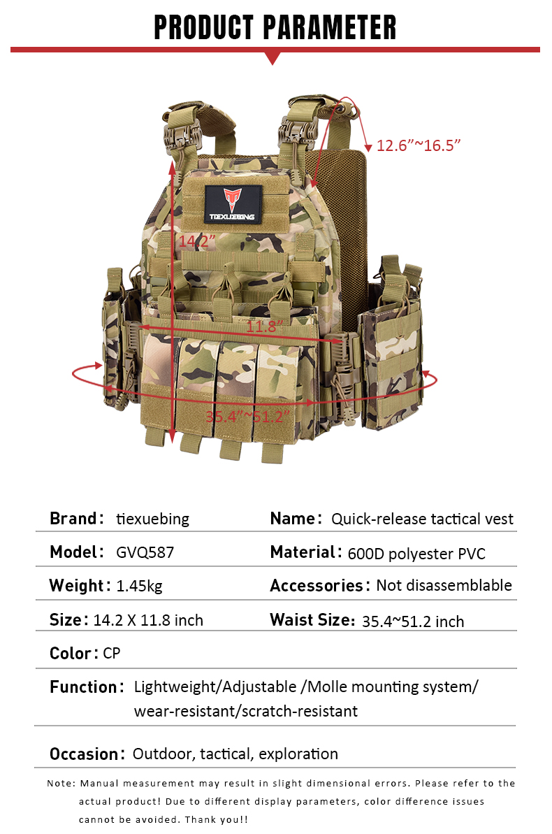 tiexuebing quick disassembly training vest detachable and expandable comfortable breathable airsoft plate carrier tactical vest