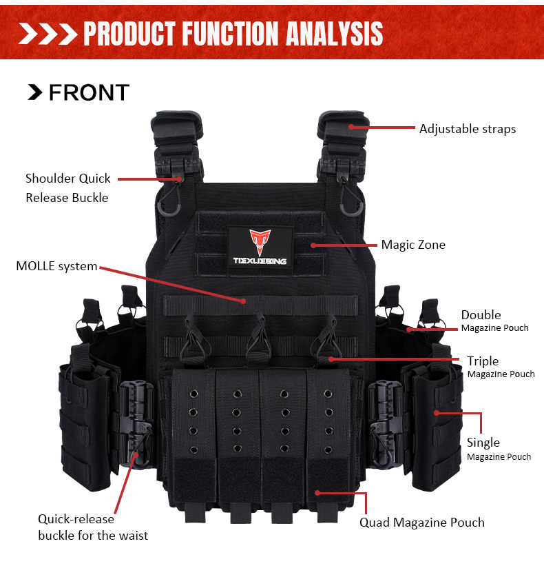 tiexuebing outdoor cs wear resistant and water resistant modular 6094 quick release molle plate carrier hunting tactical vests