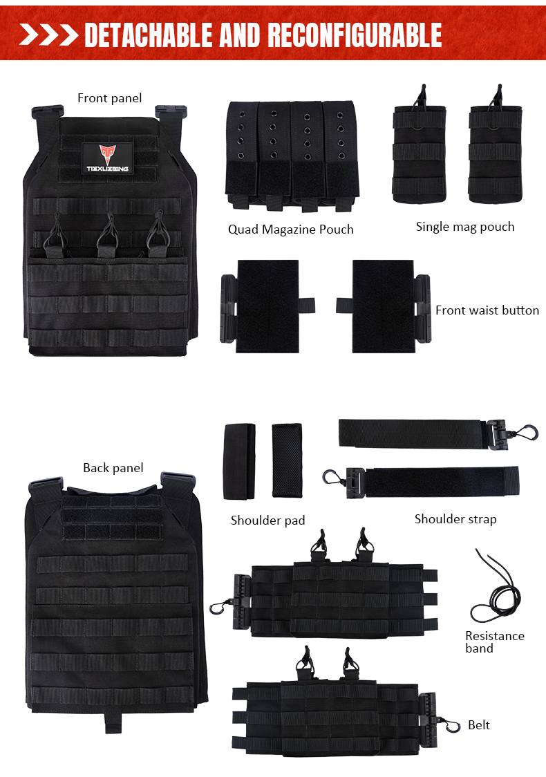 tiexuebing outdoor cs wear resistant and water resistant modular 6094 quick release molle plate carrier hunting tactical vests