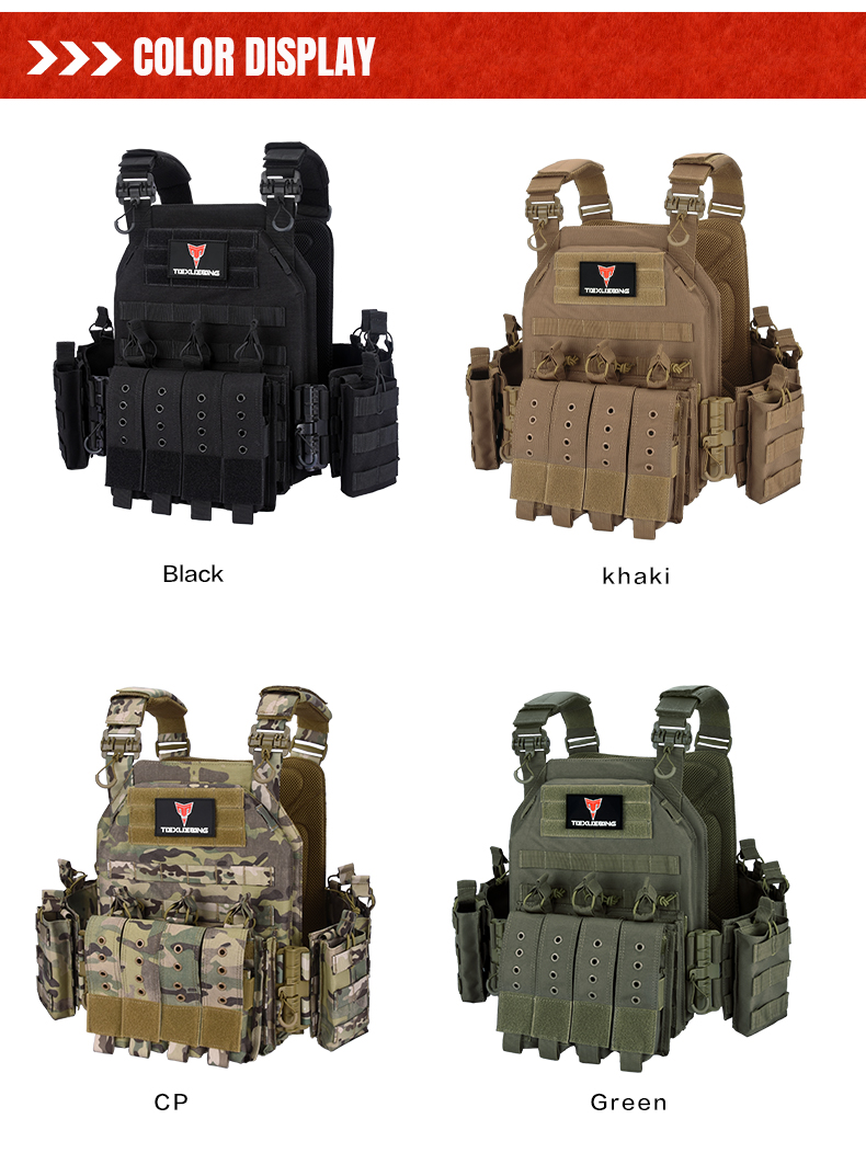 tiexuebing outdoor cs wear resistant and water resistant modular 6094 quick release molle plate carrier hunting tactical vests