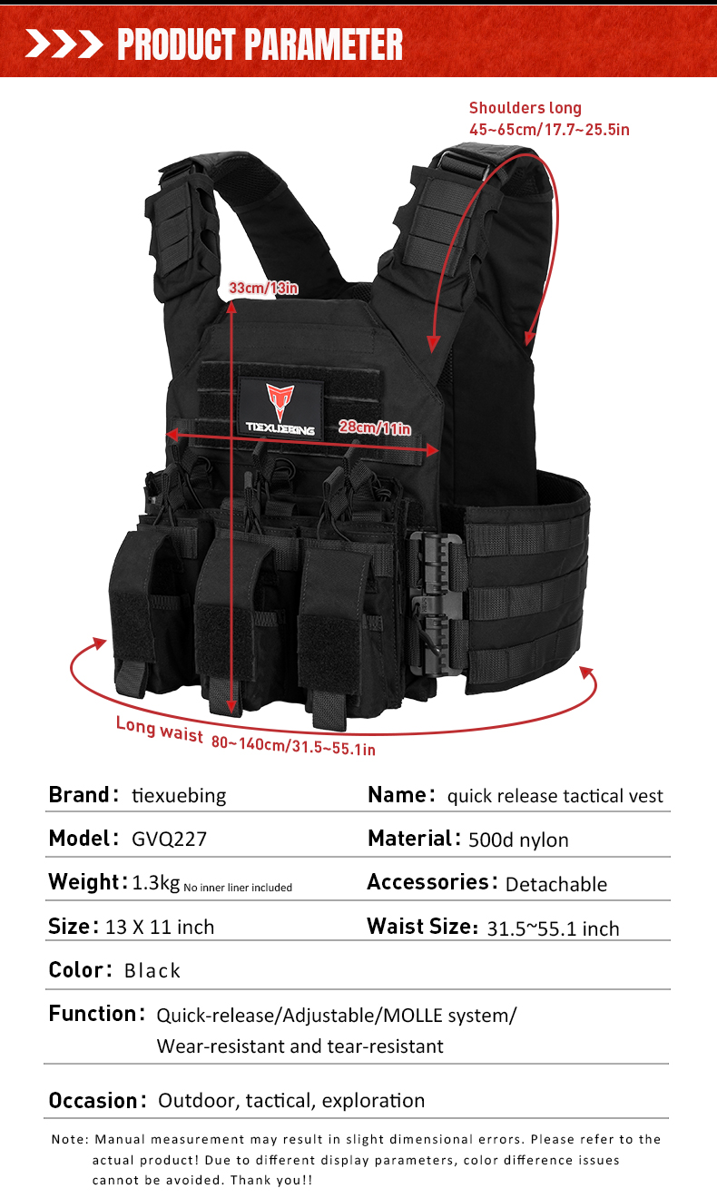 tiexuebing500d encrypted waterproof nylon modular molle quick release tactical vest bulletproof vest built in tactical vest