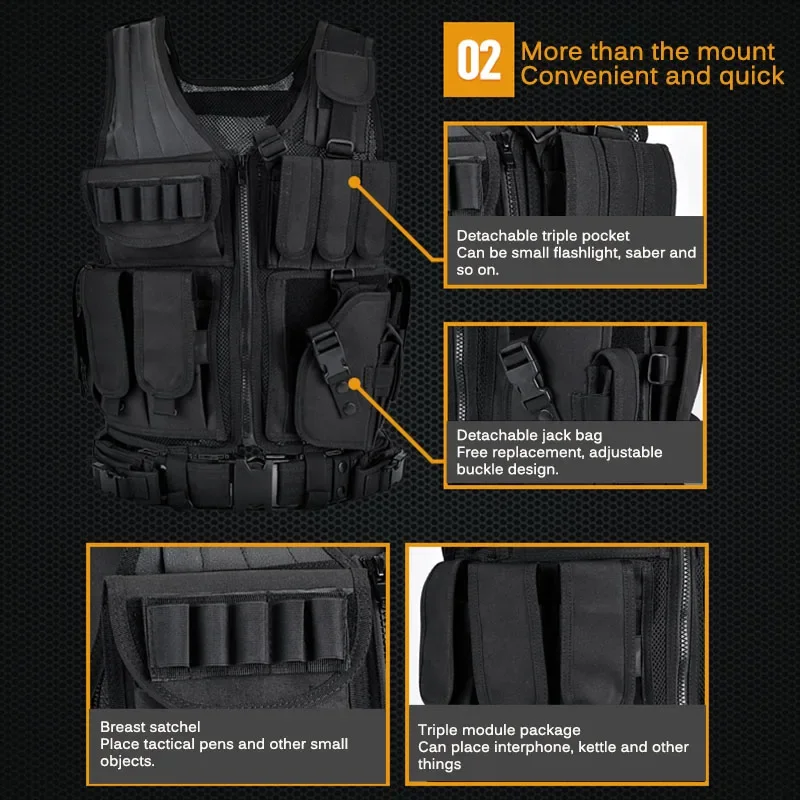 tiexuebing adjustable molle tactical vest combat body armor vests security guard hunting army outdoor cs war game airsoft training jacket