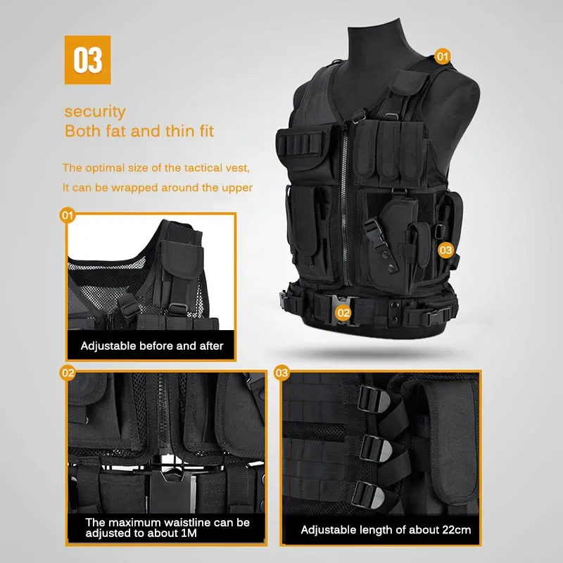 tiexuebing adjustable molle tactical vest combat body armor vests security guard hunting army outdoor cs war game airsoft training jacket