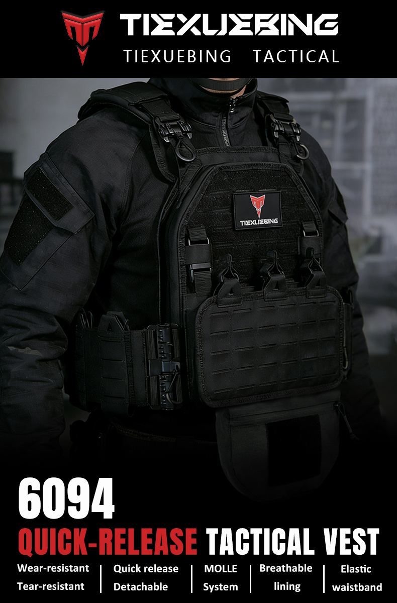 TIEXUEBING Outdoor Multi-functional 1000D Laser Molle Quick-Release 6094 Tactical Vest with Complete Set of Accessories Pouch auto draft