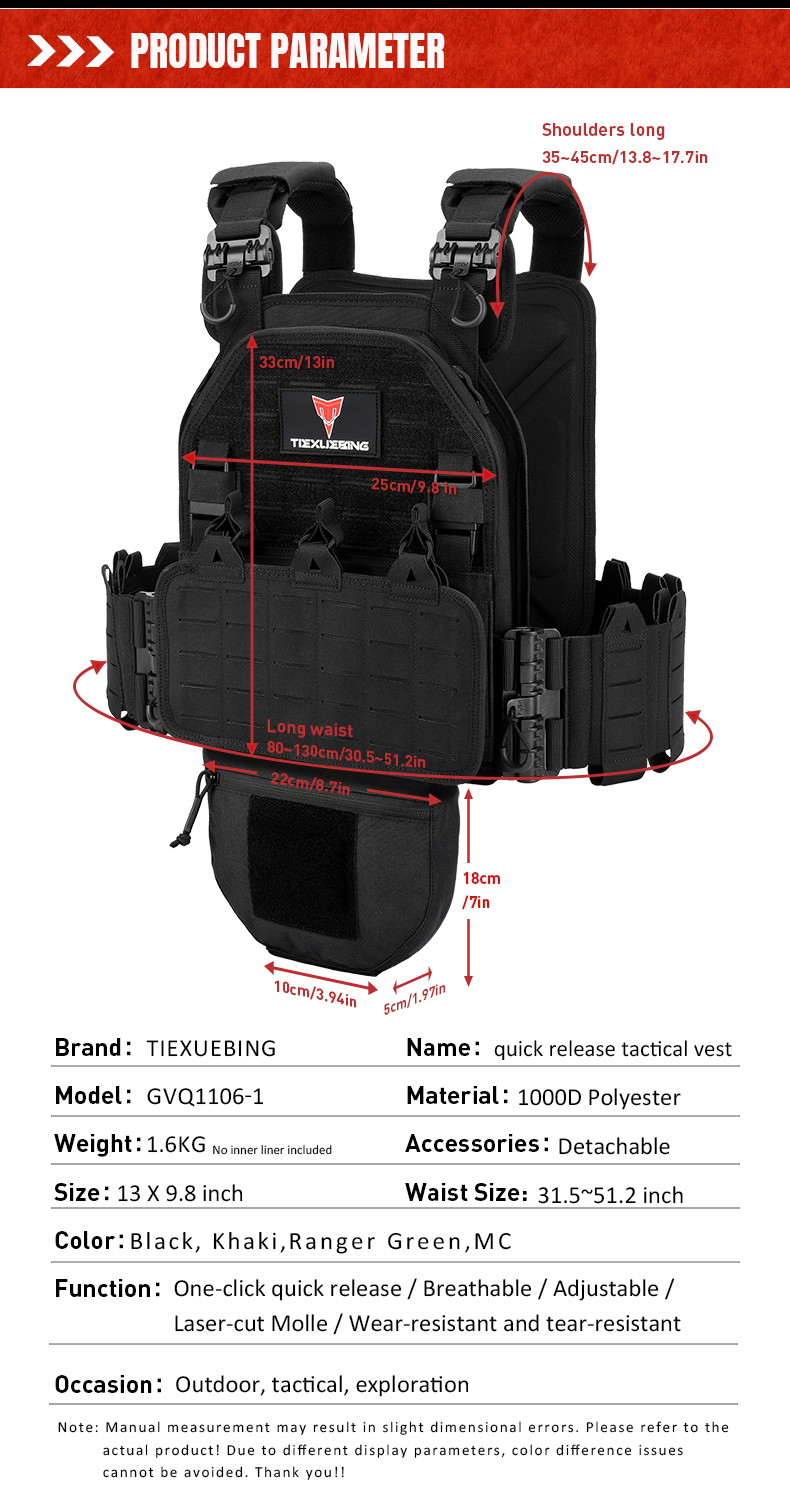 TIEXUEBING Outdoor Multi-functional 1000D Laser Molle Quick-Release 6094 Tactical Vest with Complete Set of Accessories Pouch auto draft