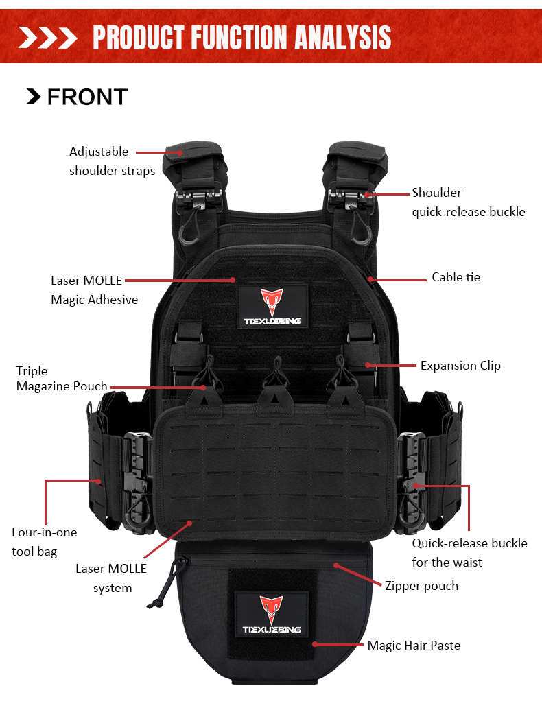 TIEXUEBING Outdoor Multi-functional 1000D Laser Molle Quick-Release 6094 Tactical Vest with Complete Set of Accessories Pouch auto draft