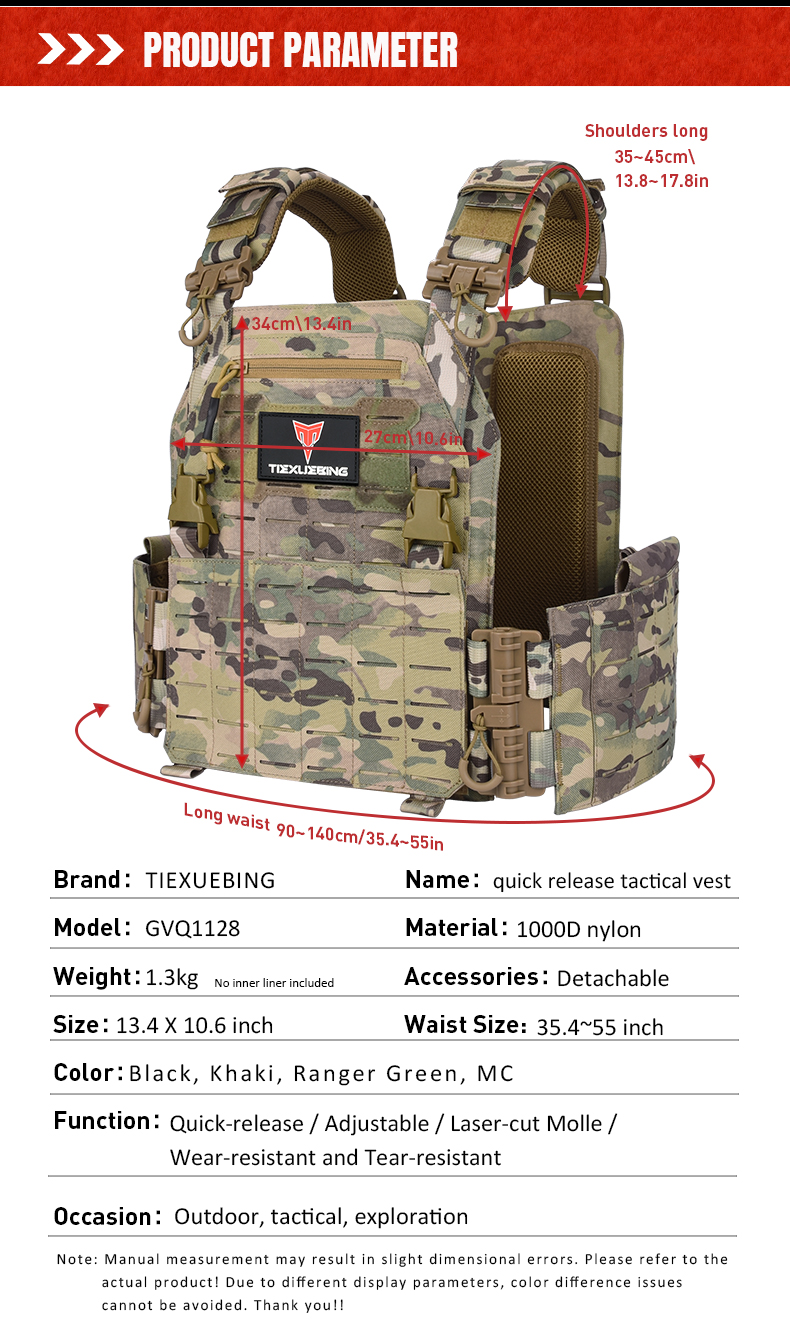 TIEXUEBING Tactical Training Vest With Molle System Adjustable Strap Quick Release Buckle for Hunting Plate Carrier Arisoft Vest tiexuebing tactical training vest with molle system adjustable strap quick release buckle for hunting plate carrier arisoft vest