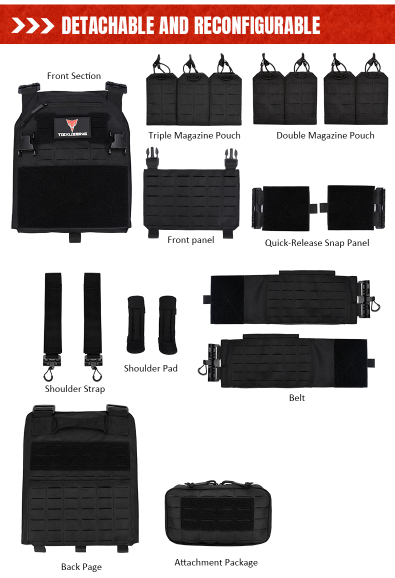 tiexuebing new combat vest 6094 quick detachable light laser cut tactical vest black gear to carry airsoft carrier combat equipment
