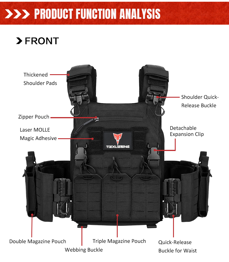 tiexuebing new combat vest 6094 quick detachable light laser cut tactical vest black gear to carry airsoft carrier combat equipment